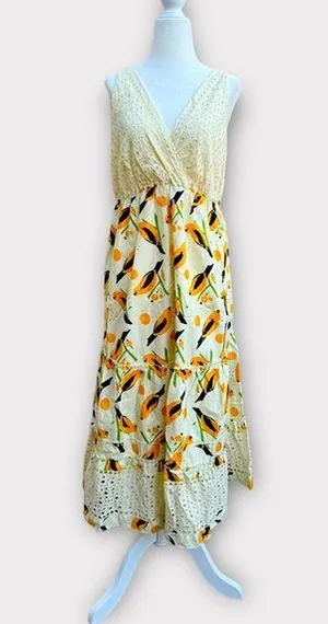 Tiered Eyelet and Bird Print Midi Dress thumbnail 1