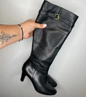 Lauren Ralph Lauren Susie Black Leather Knee High Buckle Boots Womens 7B 11424 thumbnail 1