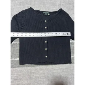 Wild Fable Black Ribbed Button Up Cropped‎ Cardigan Sweater Womens Small thumbnail 4