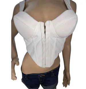Princess Polly White Corset Style Cropped Tank With Front Clasps thumbnail 2