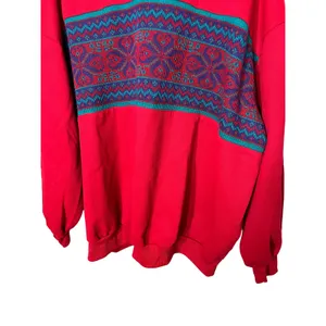 Vintage Nucleus Red Patterned Knit‎ Collar Pullover Sweater Retro 90s Top 2X thumbnail 3