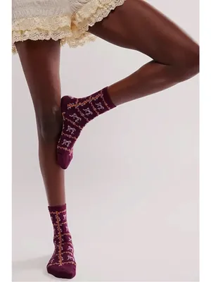 Free People Tie A Bow Ankle Socks in Raspberry Ice NWT Dainty Cottage Whimsical thumbnail 2