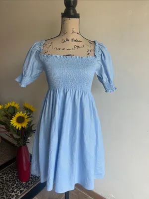 Hill House Athena Blue Glitter Smocked Nap Dress Size Small thumbnail 5