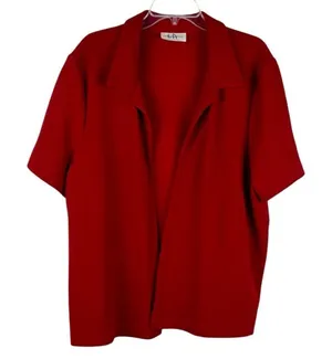 Los Angeles Women Red Short Sleeve Open Front Cardigan thumbnail 1
