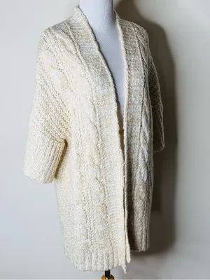 POL Ivory Chunky Knit Short Sleeve Cardigan thumbnail 2