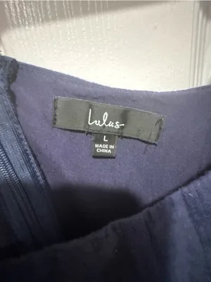 Lulus A Day In Paris Navy Blue Puff Sleeve Babydoll Dress L Cottagecore Cotton thumbnail 2