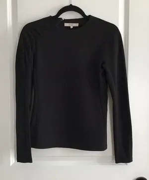 Tibi Black Crew‎ Neck Long Sleeve Blouse Back 1/4 Zipper Size 2 thumbnail 1