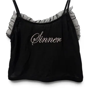 Dolls kill Sugar Thrillz Black Ruffle-Trim 'Sinner' Embroidered Cami thumbnail 1