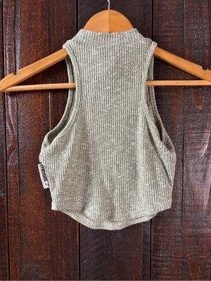 Gymshark Slounge Khaki Green Ribbed Cropped Tank with Drawstring thumbnail 7