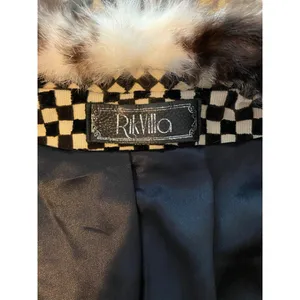 Rik Villa XS 2 Jacket Coat Checkerboard Black White Fur Collar Check Plaid Artsy thumbnail 7
