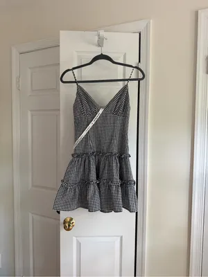 Lucy in the Sky Black White Gingham Tiered Mini Dress Size Small thumbnail 7