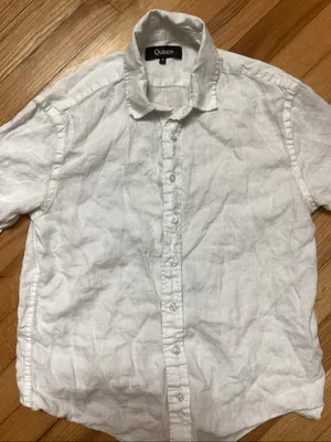 Quince White Relaxed Fit Short-Sleeve Button-Down Shirt Linen Size small thumbnail 3