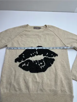 Brodie‎ Cashmere 100% Cashmere Sparkle Lip Cream Black Sweater Womens XS *FLAWED thumbnail 5