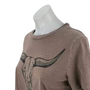 Vinyl Icons Women's Brown Graphic Short Sleeve Crew Neck Crop Tee T-Shirt Top M thumbnail 2