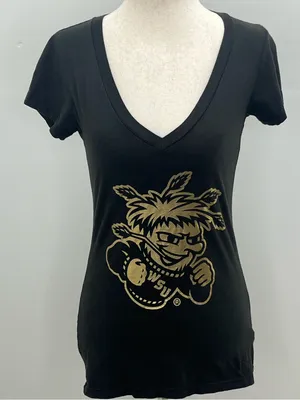 Blue 84 Wichita State Shockers Women’s Graphic V-Neck Black/Gold T-Shirt Small thumbnail 1