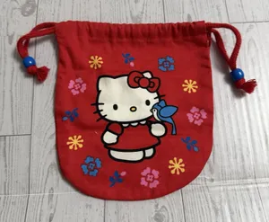 Hello‎ Kitty 2002 Vintage Red Drawstring Bag With Blue Birds Pouch Makeup Change thumbnail 1