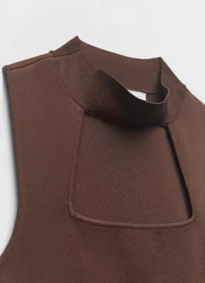 Zara Brown Cutout Dress ribbed fitted casual evening date midi thumbnail 2