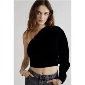 FREE PEOPLE Tell Me About It Top Black Velvet One Shoulder Size XS FEMININE thumbnail 8