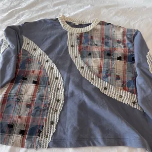 POL‎ Plaid Patchwork Stars Sweatshirt Size Large thumbnail 1