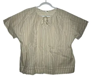 Melrose And Market Striped Tie Neck Blouse Top Women M Beige Pink Cotton‎ Casual thumbnail 1