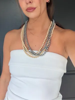 Monet Vintage Double Strand Faux Pearl Necklace White Grey Rhinestone #classy #Avantgarde #timeless thumbnail 3