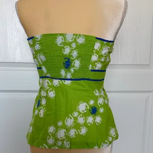 Lilly Pulitzer Green Strapless Top with Crab Print thumbnail 3