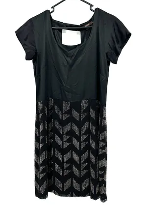 Reiss‎ Size 10 Dress Black Silk Sheath Beaded Geometric Short Sleeve Cocktail thumbnail 1