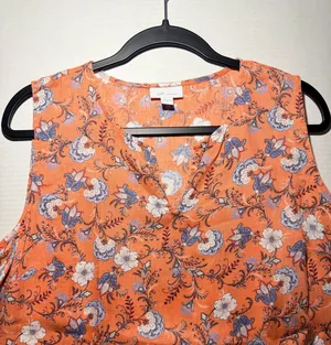 J.Jill Love Linen Tank Top Size M Orange Floral Sleeveless Blouse thumbnail 2