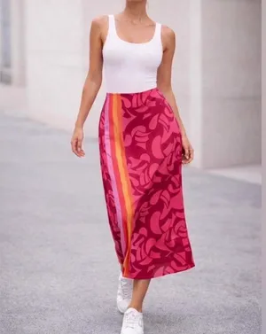 Farm Rio A-Line Contrasting Slip Midi Skirt, Size L thumbnail 13