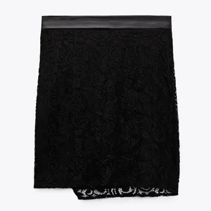Zara LACE MINI High Waist Skirt Side Ruching Asymmetric Hem Faux Leather Waist thumbnail 5