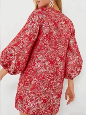Hyacinth House Tuckernuck Janie Jacquard Mini Dress in Red & Silver thumbnail 3