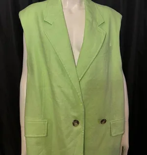 We the Free Green Light Lime Bright Young Things Linen Blazer Vest Large New thumbnail 3