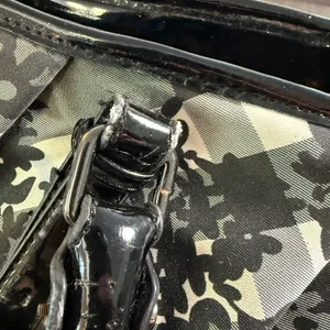 Floral Plaid Check Satchel Bag‎ Black White Patent Trim Purse Tote Crossbody thumbnail 3