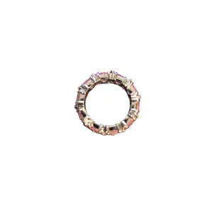 Ring Women 8 Eternity Trillion Cut Pink Cubic Zirconia‎ Silver Tone thumbnail 2