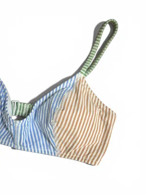 Aerie Colorblock Striped Scoop Bikini Swim Top Size Small Multicolor Textured thumbnail 6