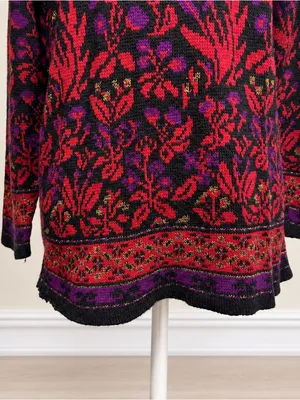 Vintage Silver Threads Floral Jacquard Sweater Made USA Medium Art to Wear thumbnail 4