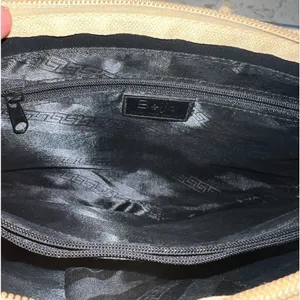 Beijo metallic patent pewter and tan trimmed handbag, EUC, clean interior thumbnail 5