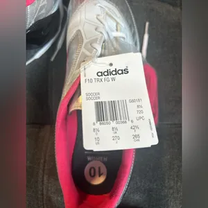 Adidas F10 TRX FG W women's soccer cleats in the silver and pink colorway thumbnail 3