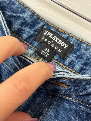 PacSun Playboy Los Angeles Graphic Jeans Womens 25 Y2K Straight Leg Denim Floral Bunny thumbnail 7