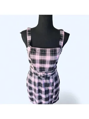 vintage y2k pink black plaid coquette fairy mini dress size small 🎀 thumbnail 2