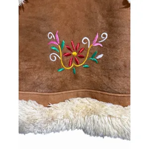 Handmade Vintage Mongolian‎ Fur Boho Suede Floral Embroidered Vest thumbnail 10