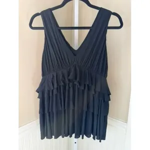 Robert Rodriguez Black Ruffle‎ Tiered V-Neck Sleeveless Top Sz XS thumbnail 2