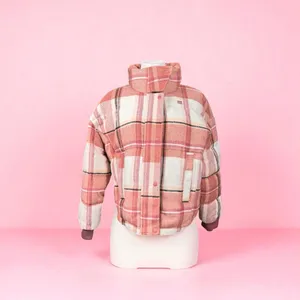 Levi's Plaid Coat Jacket M Quilted‎ Pink White Cabincore Flannel Winter Trucker thumbnail 2