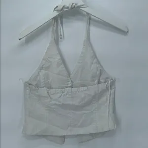 Bershka Linen Blend Halter Crop Top Button Front White Size M thumbnail 5