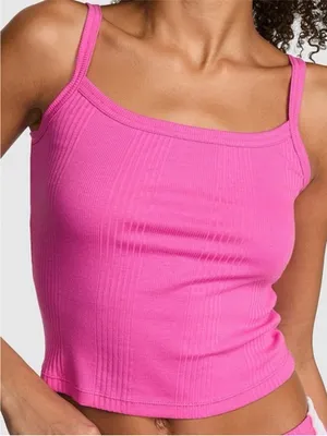 VICTORIA’S SECRET PINK Multi Rib Cami Square Neck Tank Top Pink Gossip Large thumbnail 1