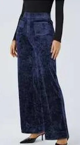 Halara Women Pants S Navy Blue Crushed Velvet Wide Leg High Waist Button Front thumbnail 1