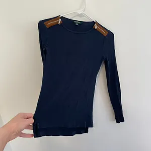 LAUREN RALPH LAUREN LRL Gacy Zip Shoulder Crew Navy Blue Long Sleeve Cotton Top thumbnail 10