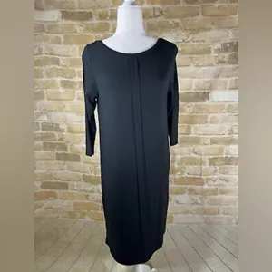 J. Jill Wearever Collection Black Front Seam Midi Dress 3/4 Sleeve Large thumbnail 3