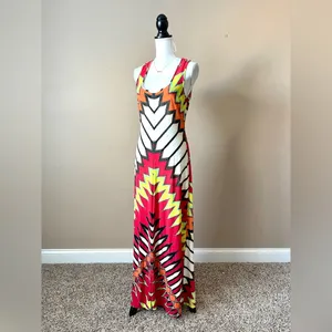 BEIGE BY ECI | Red Graphic Print Sleeveless Maxi Dress Sz M thumbnail 4