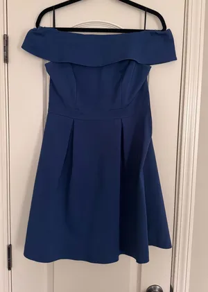 VILA Blue Off-the-Shoulder Fit & Flare Dress thumbnail 1